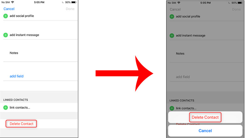 Xóa danh bạ trên iPhone đối với từng liên hệ bước 2